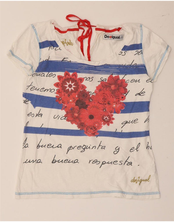 Tricou grafic Desigual pentru femei Top UK 12 Bumbac cu dungi albe medii