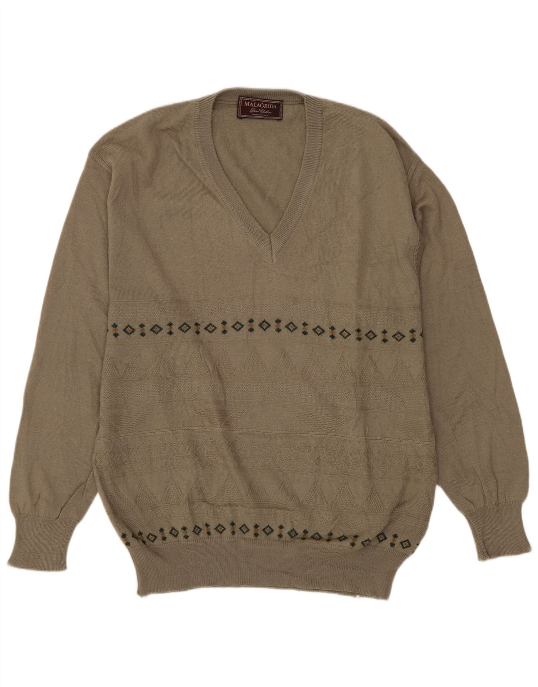 MALAGRIDA Pulover pentru bărbați cu decolteu în V, lână geometrică, gri mediu