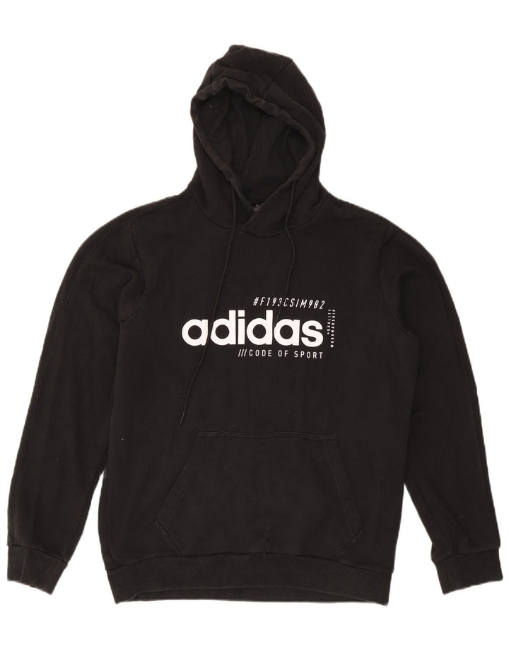 Pulover cu glugă cu grafic pentru bărbați Adidas, bumbac mediu negru
