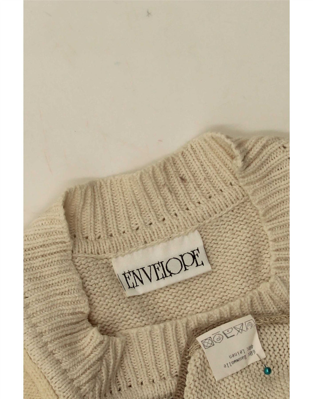 Pulover vintage pentru femei cu decolteu rotund EU 42 mare bej mozaic