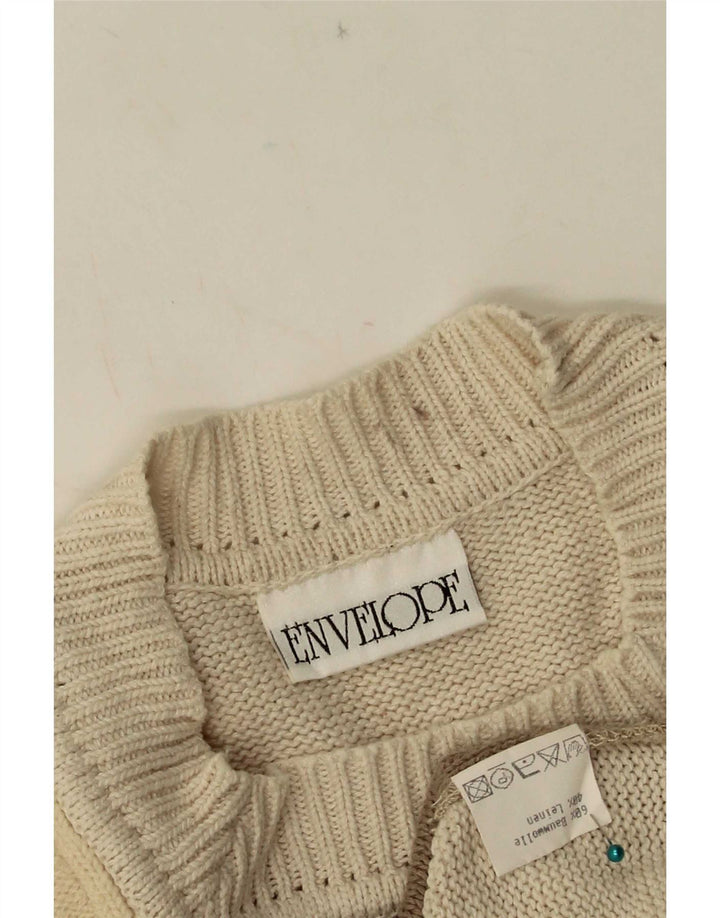 Pulover vintage pentru femei cu decolteu rotund EU 42 mare bej mozaic