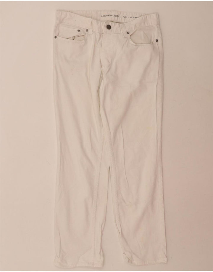 CALVIN KLEIN Mens Slim Jeans W32 L30 White Cotton Vintage Calvin Klein and Second-Hand Calvin Klein from Messina Hembry 