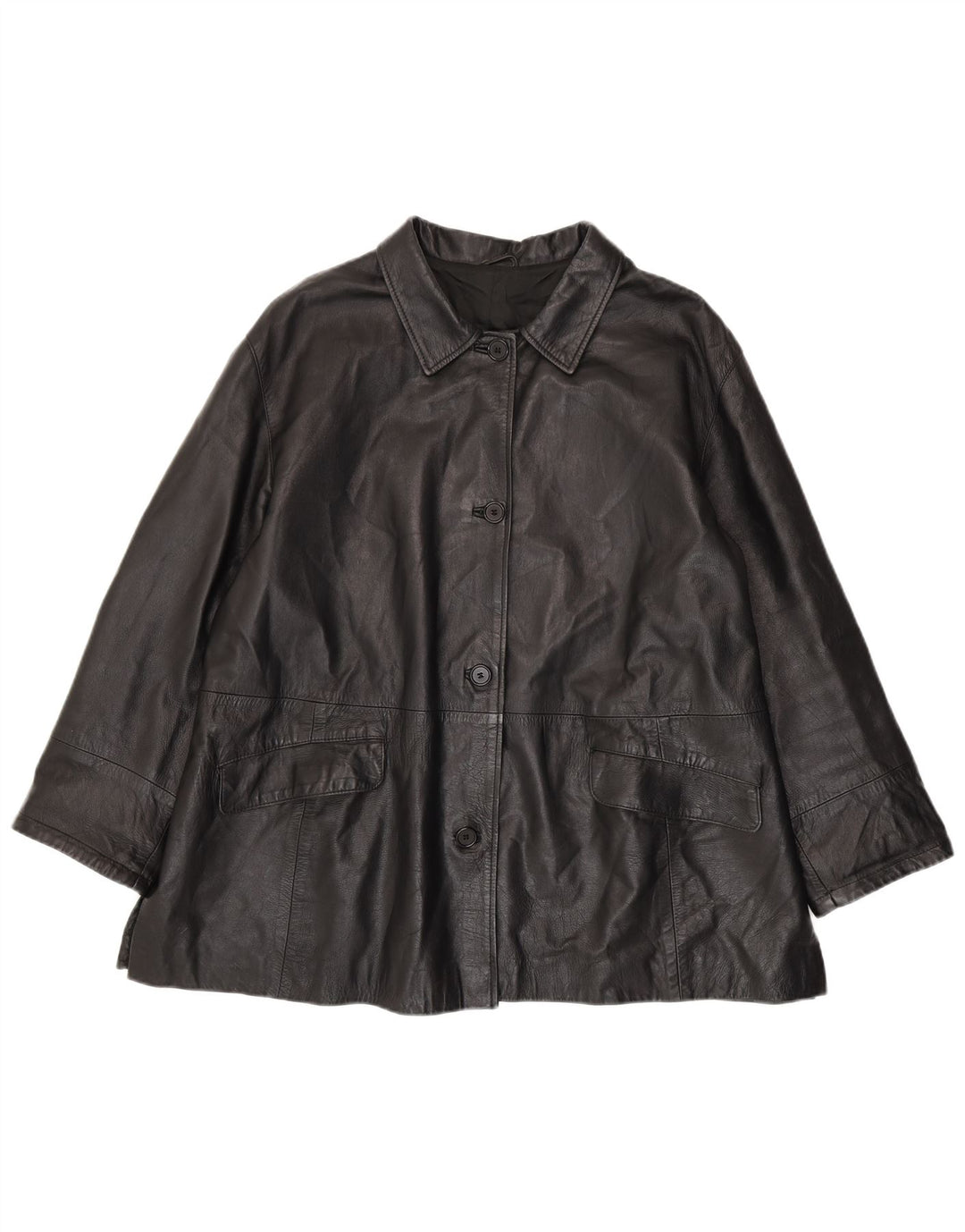 Geacă de piele vintage pentru femei IT 56 3XL din piele neagră