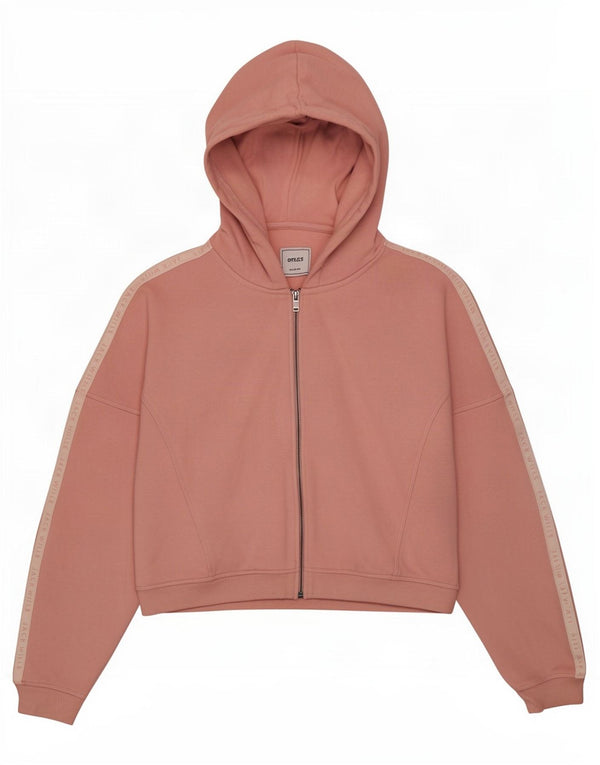 Jack Wills Pulover cu capota cu fermoar cu grafic pentru femei UK 14, mare, roz colorblock
