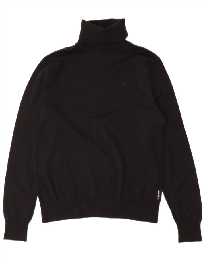 Pulover pentru bărbați Armani Exchange cu gât rulat din lână virgină mică, neagră