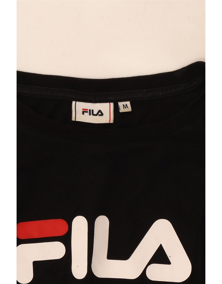 Top cu grafic crop FILA pentru femei cu mânecă lungă UK 14 Medium Negru