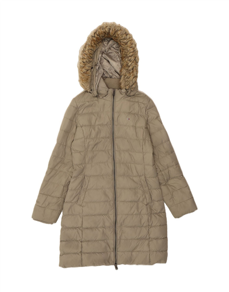 TOMMY HILFIGER Womens Hooded Padded Coat UK 12 Medium Grey Polyester Vintage Tommy Hilfiger and Second-Hand Tommy Hilfiger from Messina Hembry 