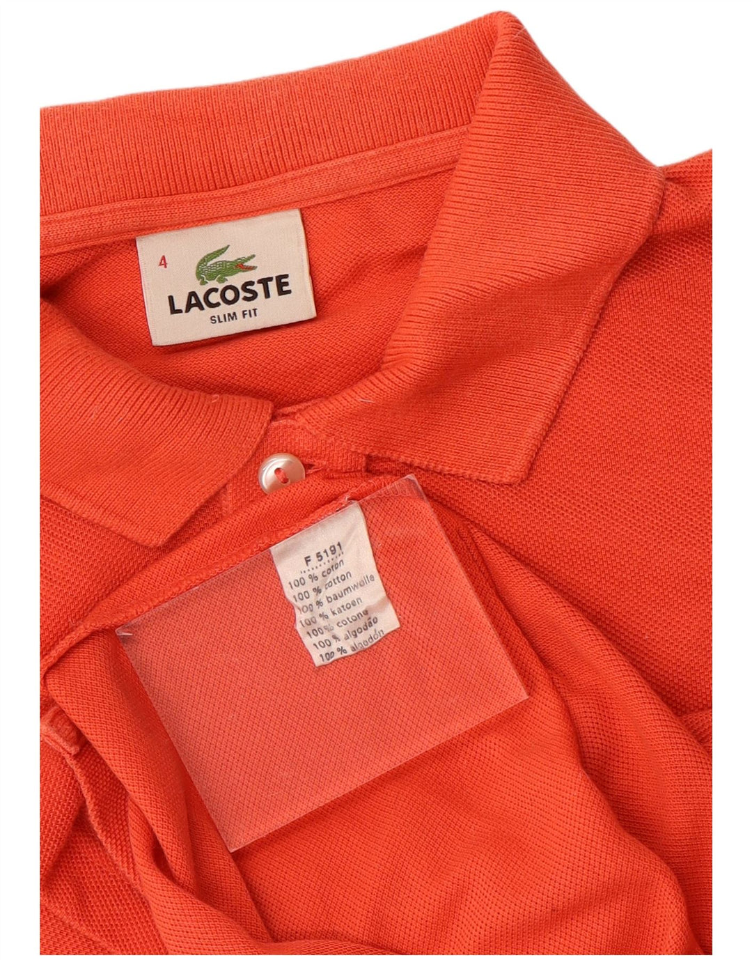 Tricou polo LACOSTE pentru bărbați, mărimea 4, bumbac portocaliu mediu