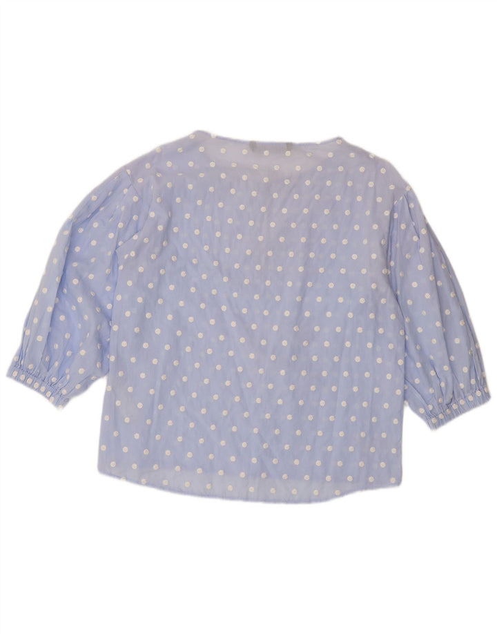 ZARA Womens Oversized 3/4 Sleeve Blouse Top UK 10 Small Blue Polka Dot