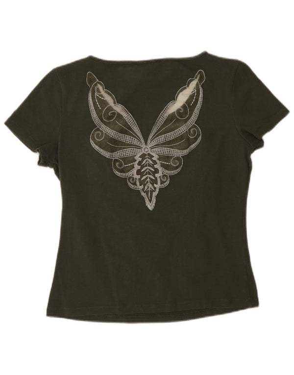 Tricou grafic Christian Dior pentru femei Top UK 14 Medium Khaki Butterfly