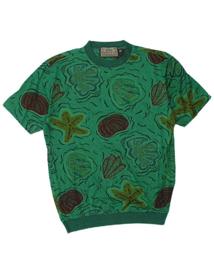 Tricou VINTAGE pentru bărbați cu model abstract Top mic din bumbac verde