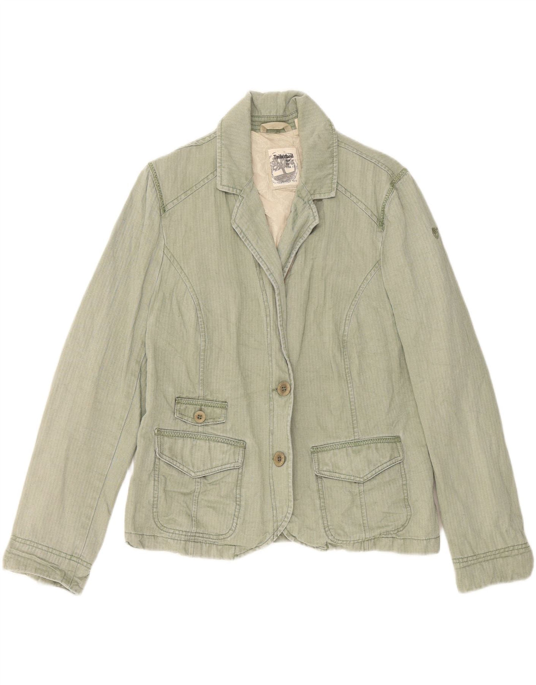 TIMBERLAND Womens 2 Button Blazer Jacket UK 16 Large Green Herringbone Vintage Timberland and Second-Hand Timberland from Messina Hembry 