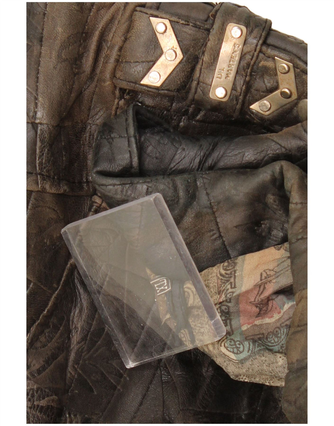 Jachetă motociclist din piele crop DR MARTENS pentru femei UK 18 XL maro mozaic