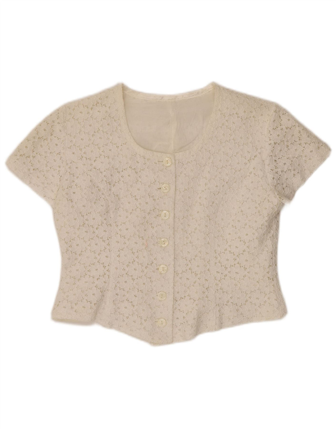 Bluză cămașă cu mânecă scurtă pentru femei VINTAGE IT 46, mare, alb, cu flori