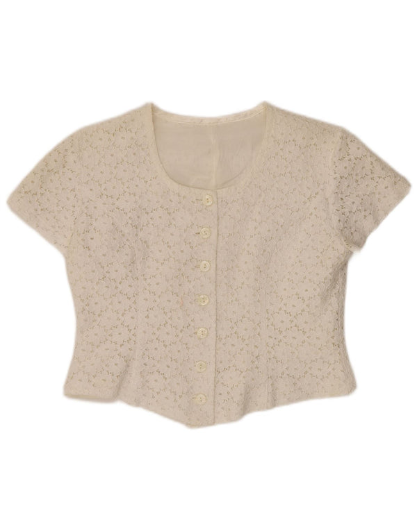 Bluză cămașă cu mânecă scurtă pentru femei VINTAGE IT 46, mare, alb, cu flori