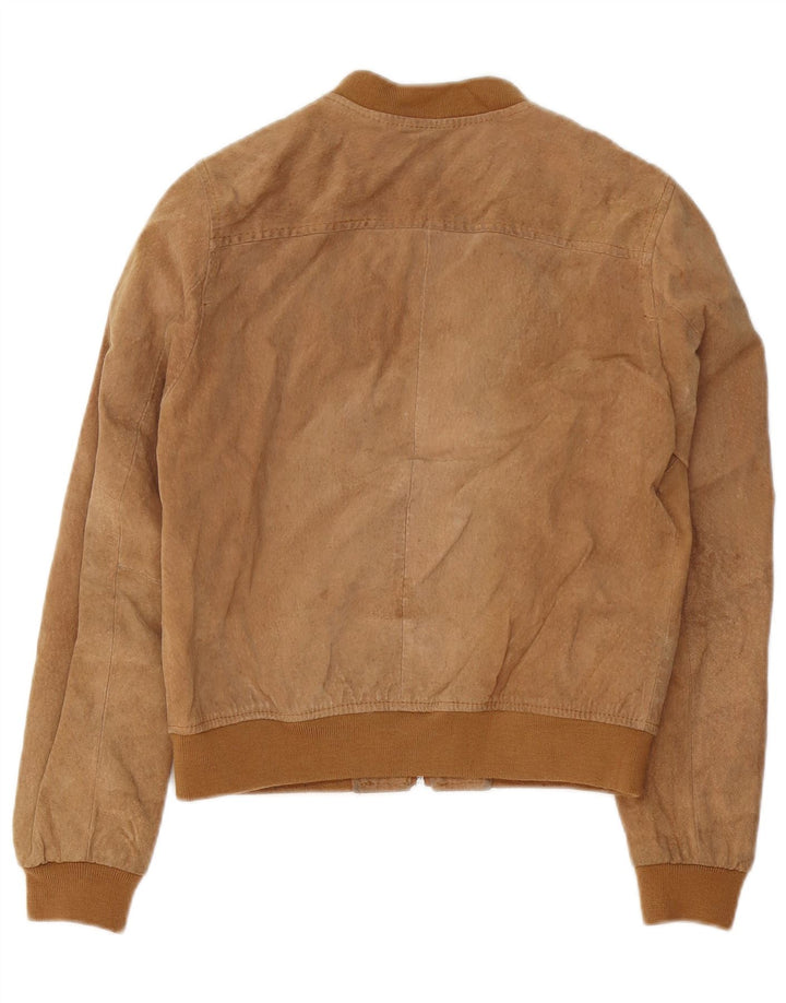 STRADIVARIUS Bomber de piele intoarsa pentru femei UK 14 Medium Beige Piele