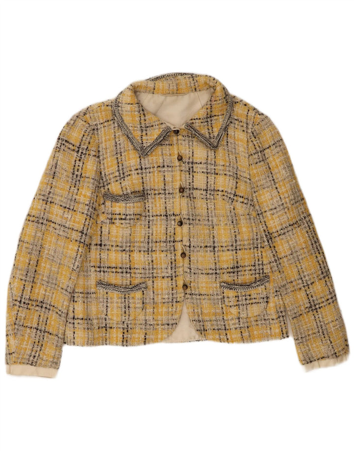 Jachetă Blazer Vintage pentru femei cu 6 nasturi UK 14 Medium Yellow Check