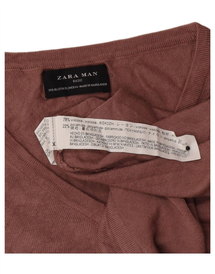 Pulover pentru bărbați Zara, cu decolteu în V, XL, roz, viscoză