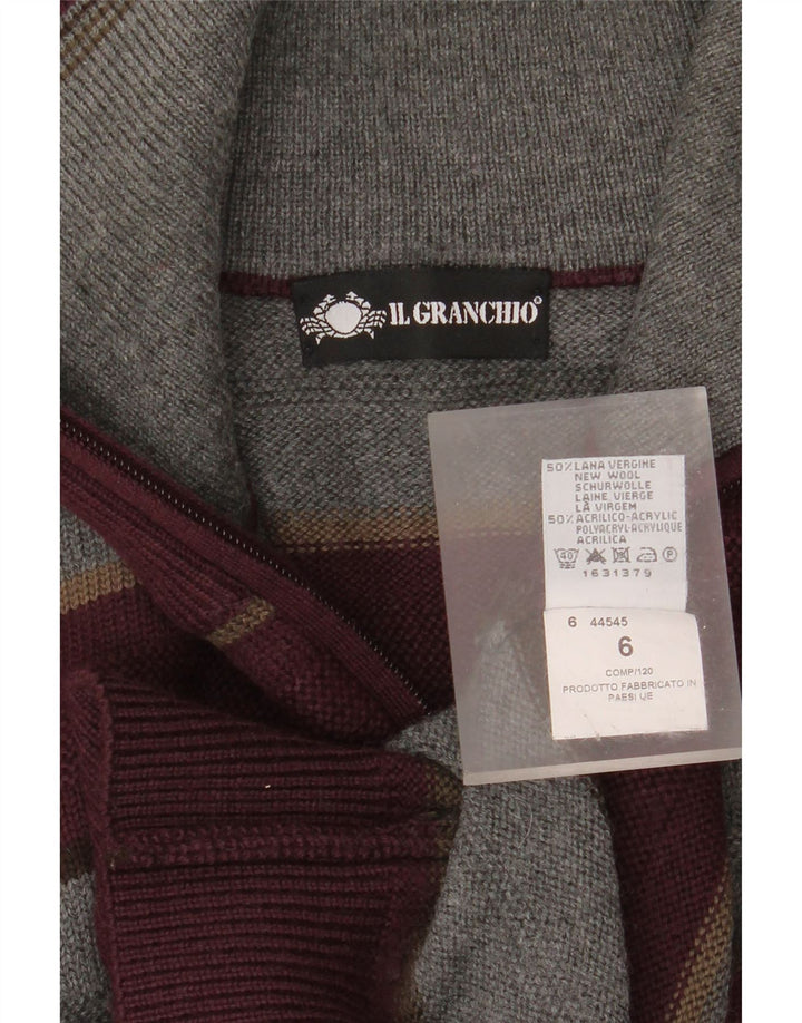 IL GRANCHIO Pulover pentru femei cu fermoar și gât UK 18 XL Burgundy cu dungi