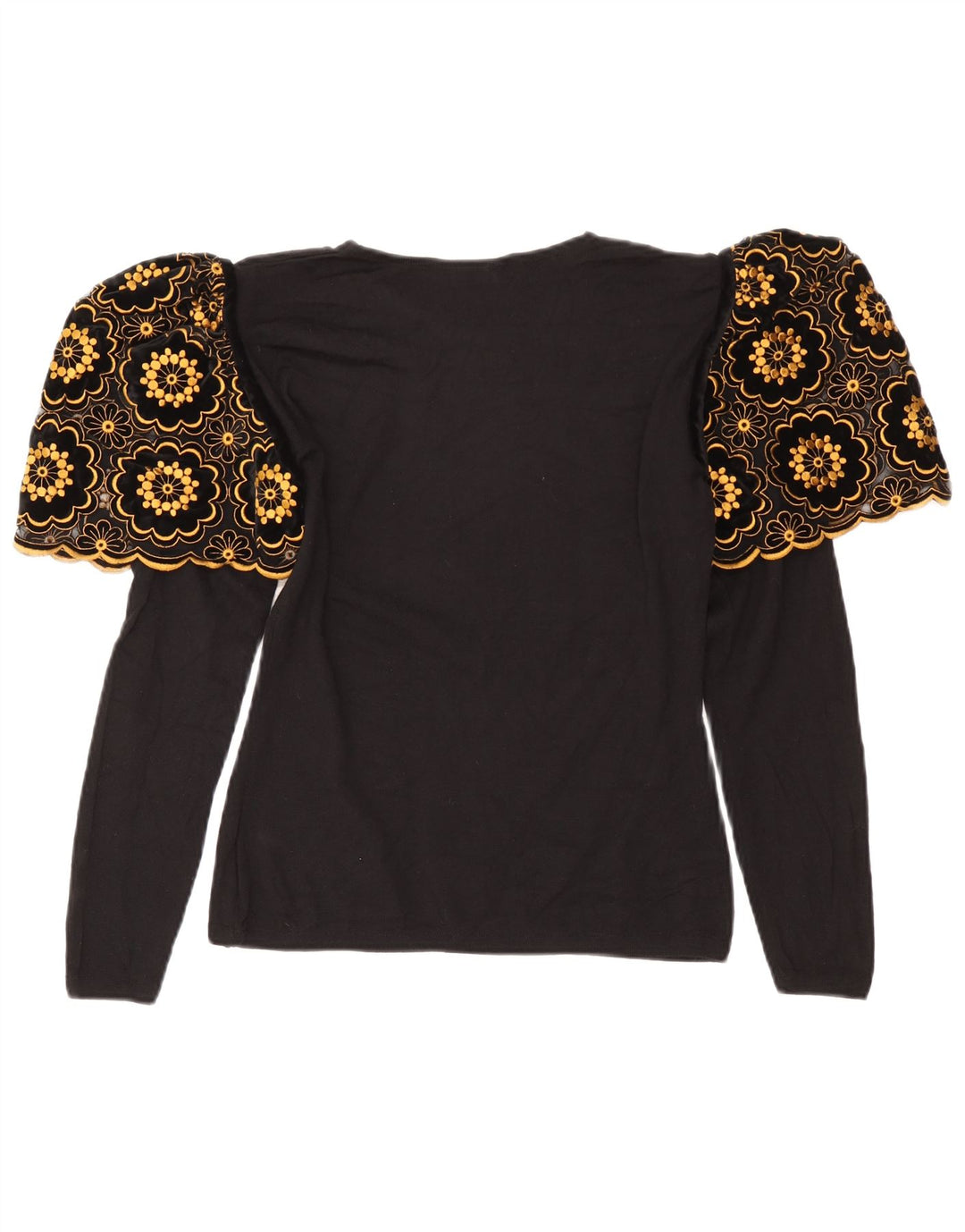 Bluză vintage pentru femei cu mâneci lungi Top UK 12 Medium Black Floral
