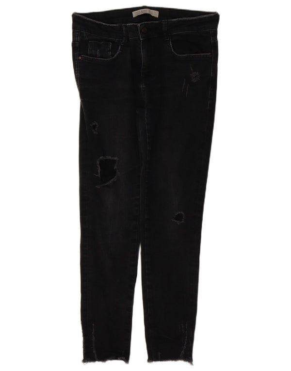 Blugi skinny distressed pentru femei Zara EU 40 Medium W30 L26 Bumbac negru