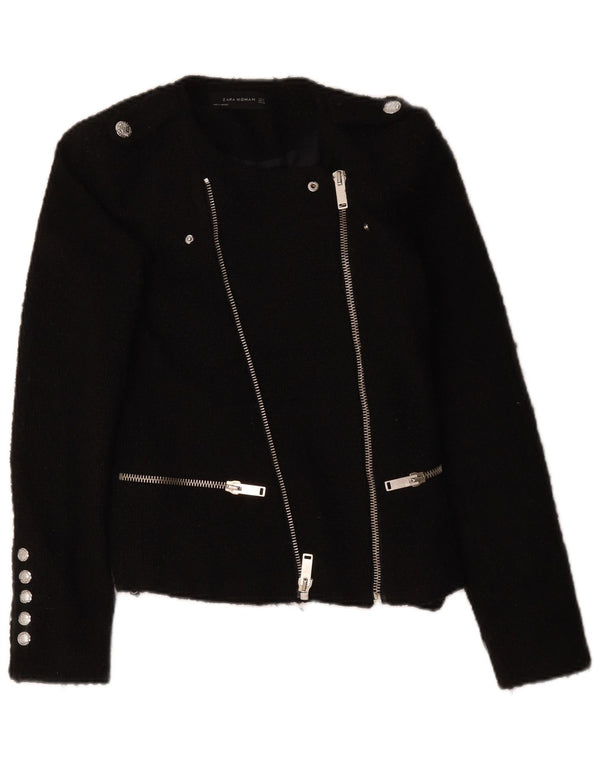 Jachetă pentru femei Zara, militară, cu fermoar complet, UK 10, acrilic, negru