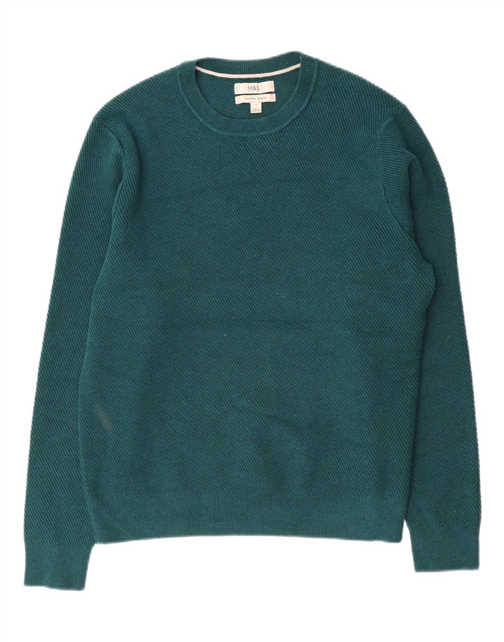 Pulover pentru bărbați Marks & Spencer cu gât crew pulover mic, verde, bumbac