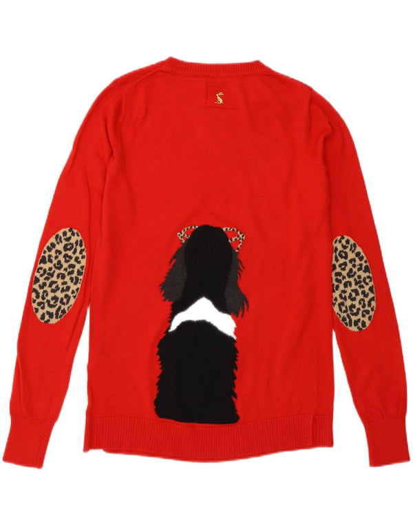 Pulover pentru damă Joules, cu decolteu larg, cu gât de barcă, UK 6 XS, roșu, imprimeu cu animale