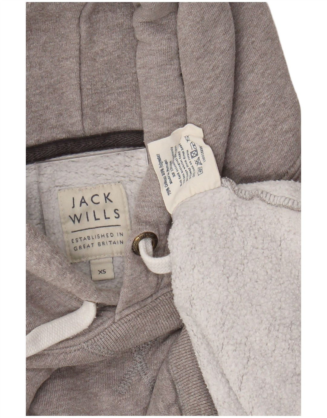 JACK WILLS Pulover supradimensionat cu glugă cu grafic pentru femei UK 6 XS bumbac gri