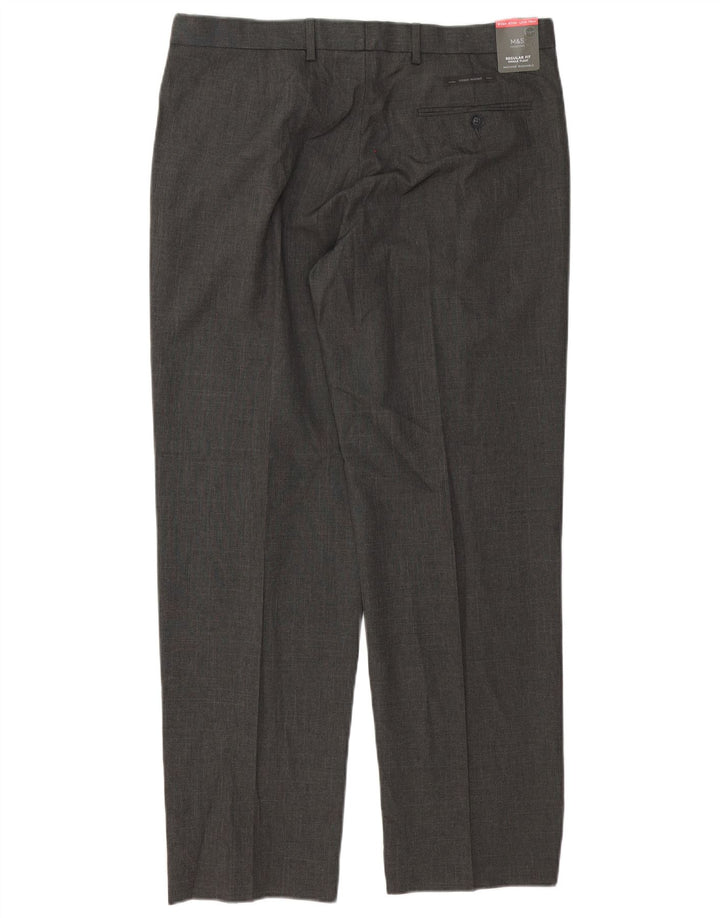 MARKS & SPENCER Pantaloni de costum pentru bărbați, cu tăiere obișnuită, L36 L31, poliester gri