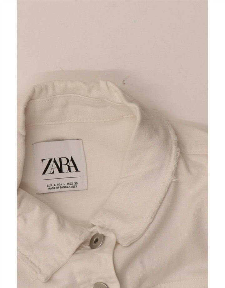 Zara Womens Denim Jacket UK 16 Large White Button