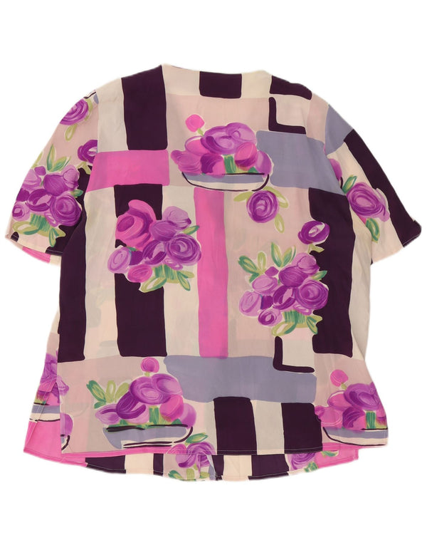 Bluză de cămașă cu mânecă scurtă pentru femei vintage UK 18 XL, mov, mătase florală