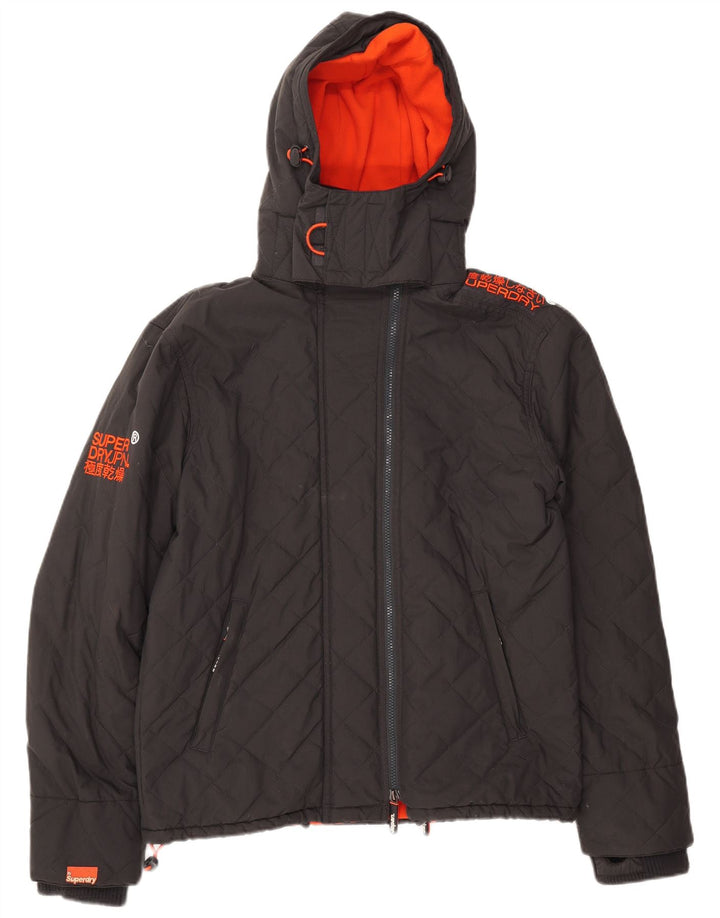 SUPERDRY Womens Windcheater Hooded Windbreaker Jacket UK 16 Large Grey