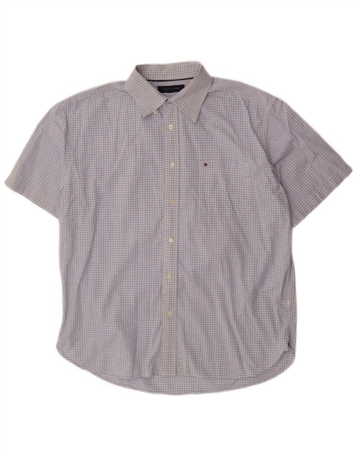 TOMMY HILFIGER Mens Short Sleeve Shirt Large Blue Check