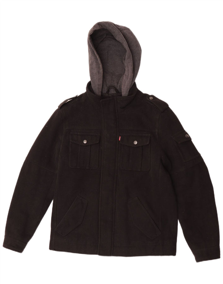 Jachetă militară cu glugă Levi's pentru bărbați UK 36 Mic, negru, poliester color bloc