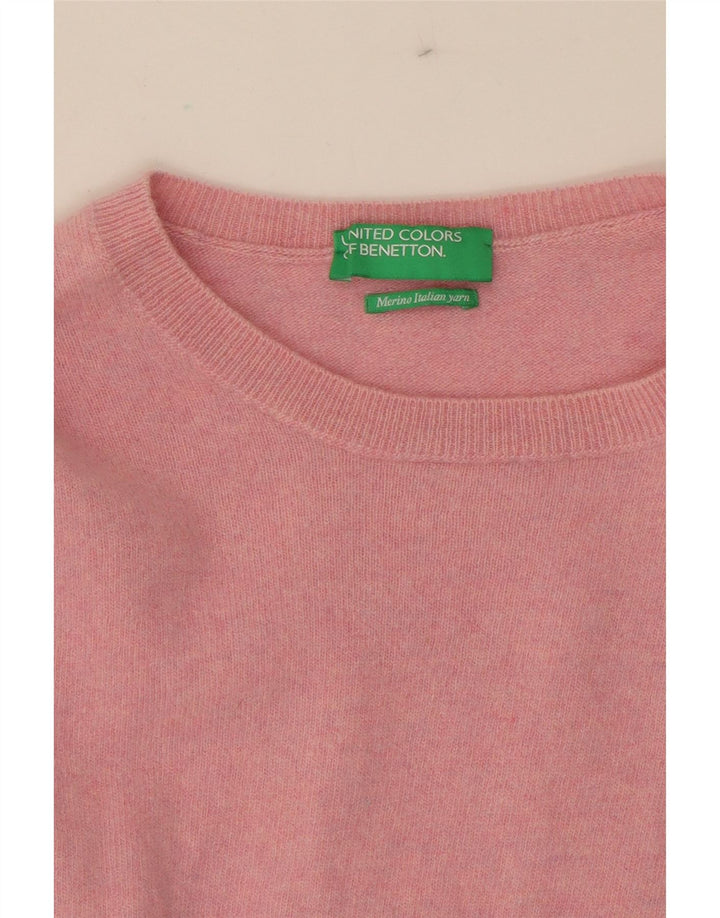 BENETTON Womens Boat Neck Jumper Sweater UK 12 Medium Pink Wool Vintage Benetton and Second-Hand Benetton from Messina Hembry 