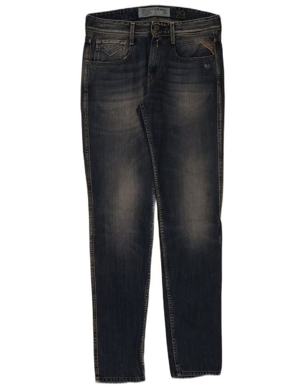 Blugi slim pentru femei Replay Distressed W29 L32 Bumbac bleumarin