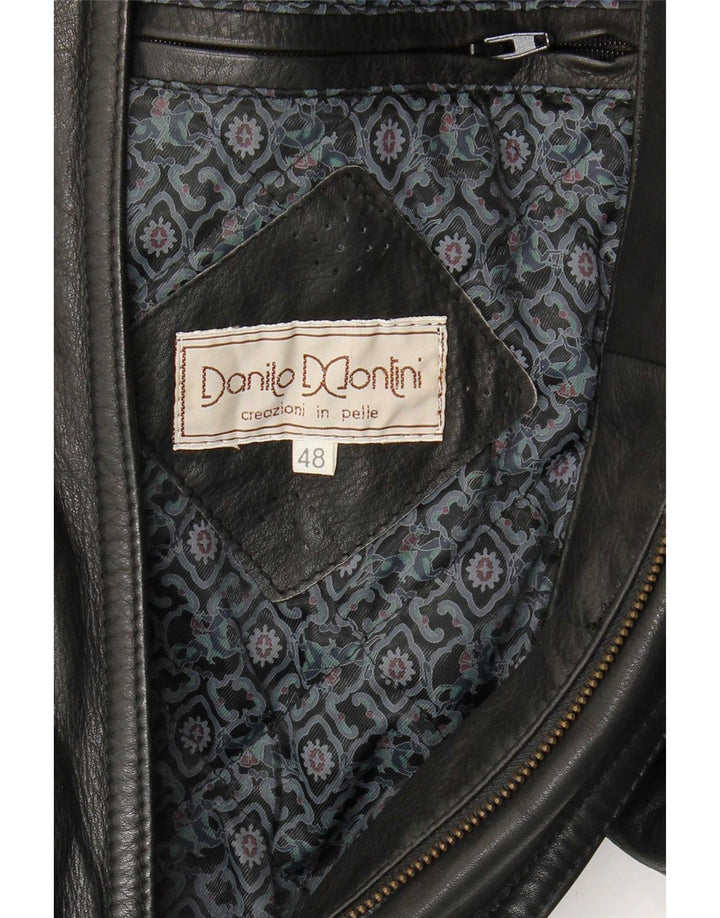 Geaca de piele vintage pentru barbati IT 48 Medium Black Leather