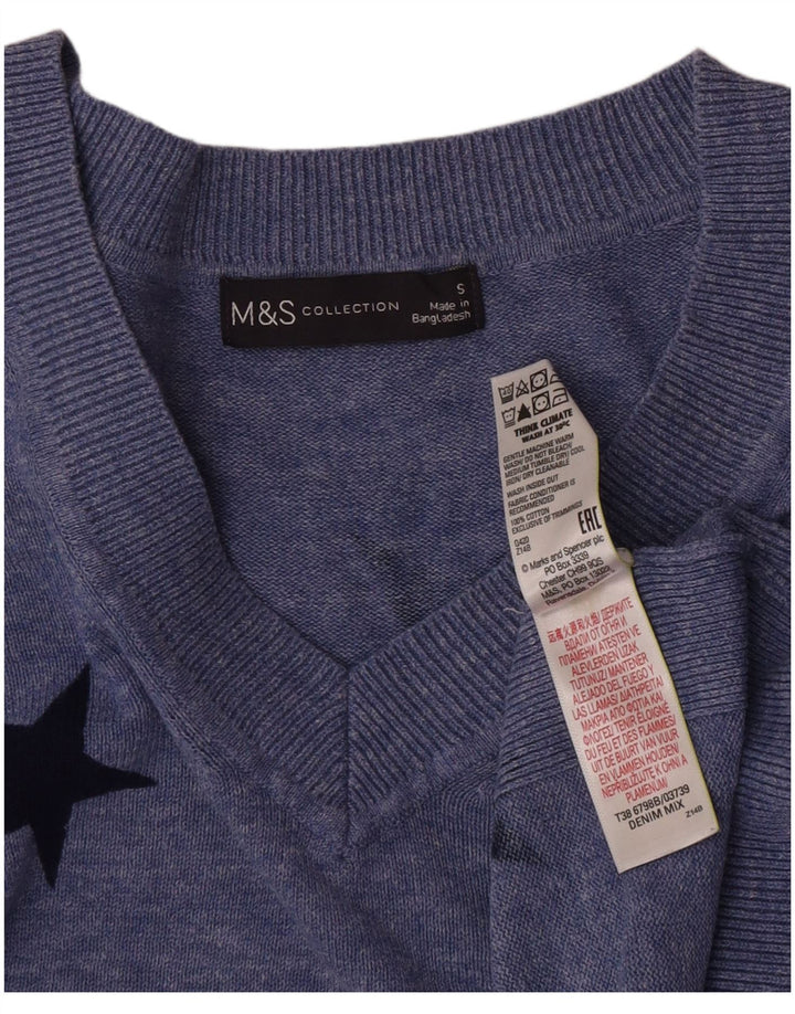 Marks & Spencer Pulover cu decolteu în V cu grafic pentru femei UK 10 Small Blue