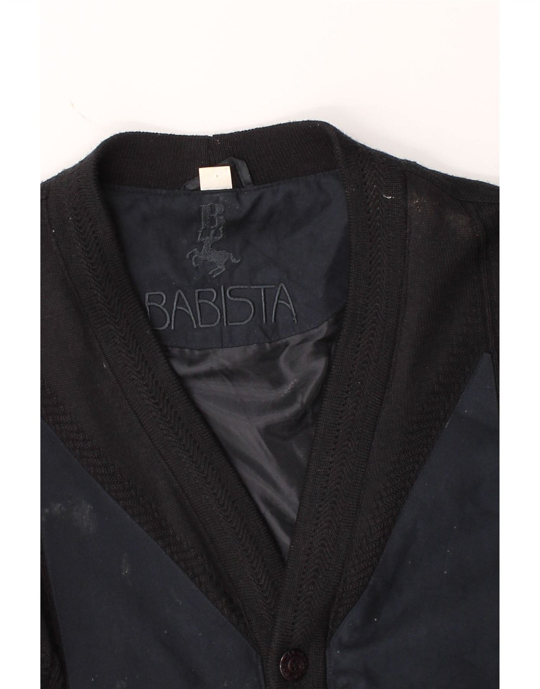 BABISTA Mens Bomber Jacket SIze 48/52 2XL Navy Blue Geometric Polyacrylic Vintage Babista and Second-Hand Babista from Messina Hembry 