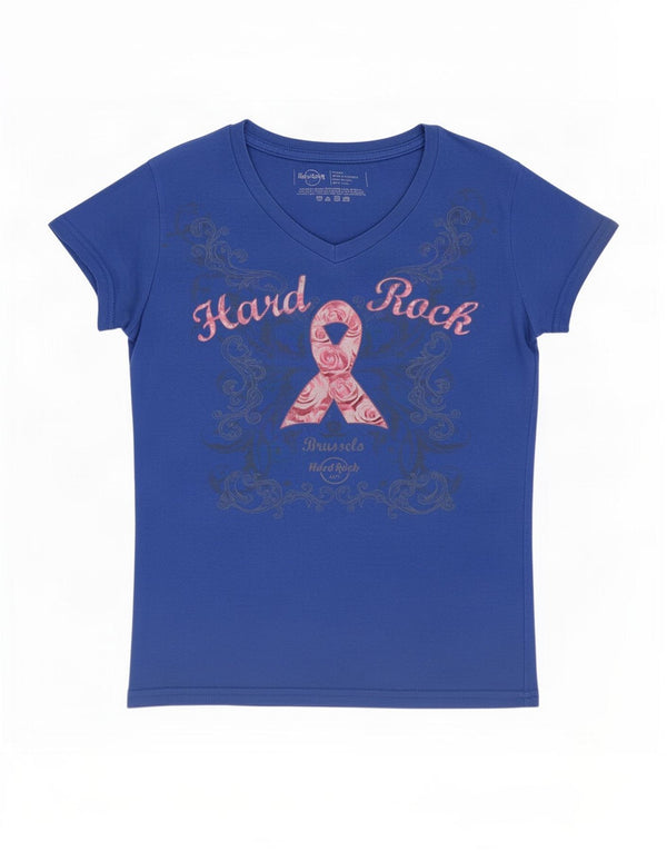 Hard Rock Cafe pentru femei Brussels Tricou grafic Top UK 6 XS Blue Cotton