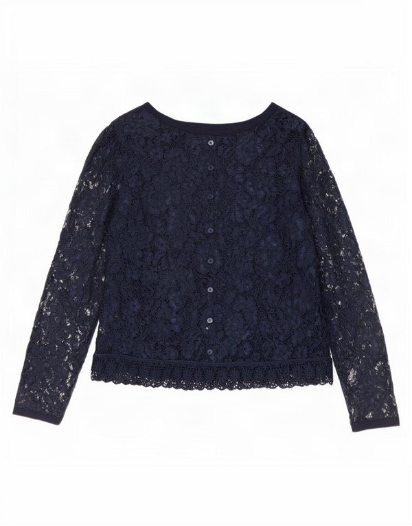 Bluză vintage pentru femei cu mâneci lungi din dantelă Top EU 40 Medium Bleumarin Floral