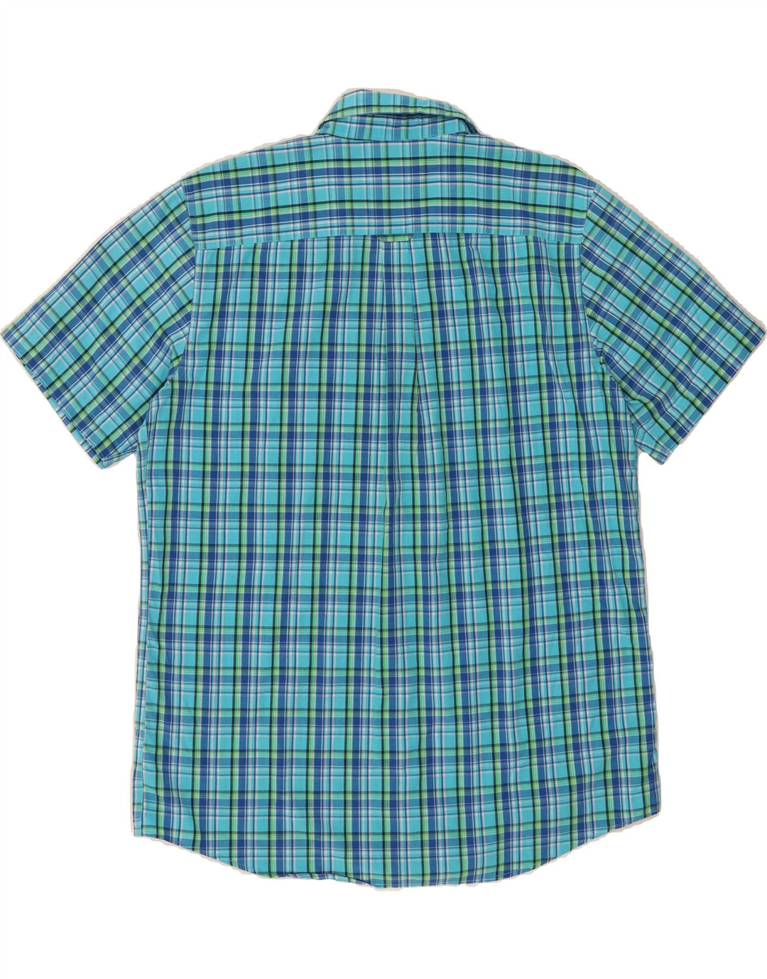 CHAPS Mens Grant Fit Short Sleeve Shirt Large Blue Check Cotton Vintage Chaps and Second-Hand Chaps from Messina Hembry 