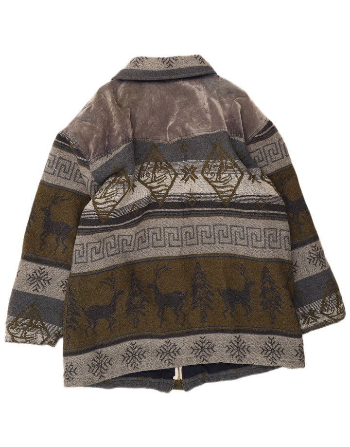 Jachetă vintage pentru bărbați UK 40 mare, gri din lână Fair Isle