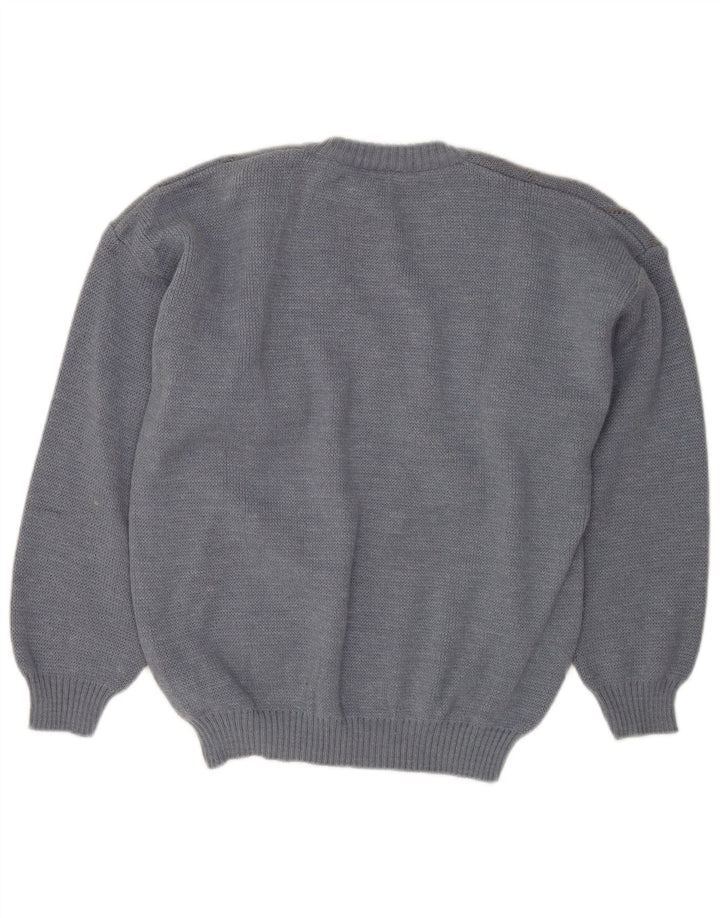 Pulover VINTAGE pentru bărbați, cu decolteu în V, IT 50, albastru mediu, lână Argyle/Diamond