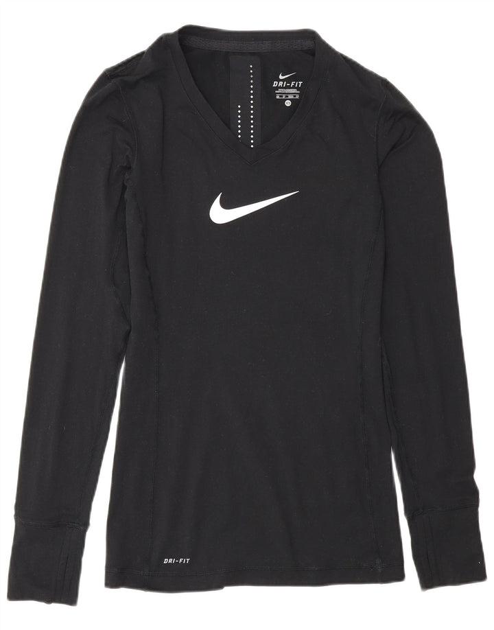 Nike Dri Fit Graphic Top cu mânecă lungă XS poliester negru