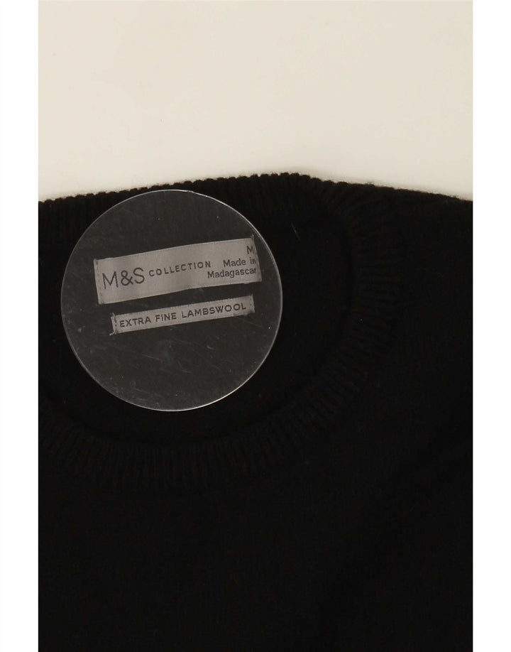 Pulover Marks & Spencer pentru bărbați, cu gât crew, lână de miel neagră medie