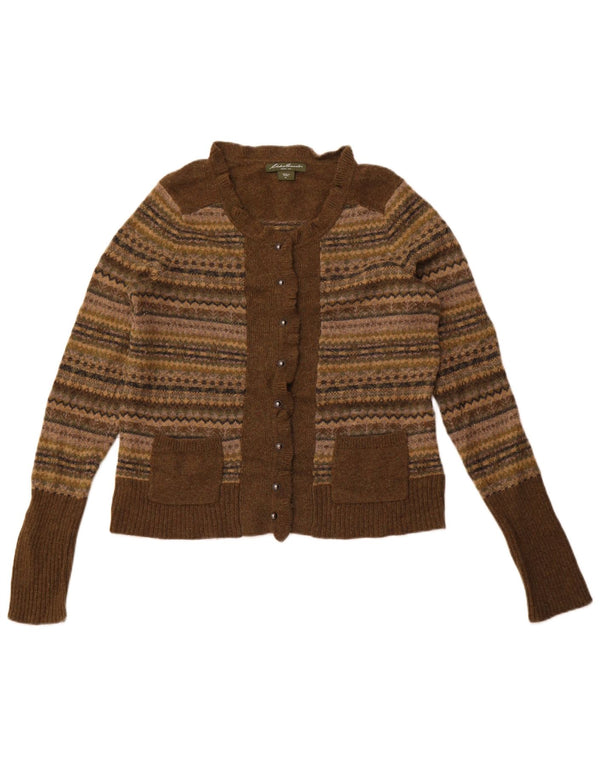 Pulover cardigan mic pentru femei Eddie Bauer UK 14 Lână de miel verde mare