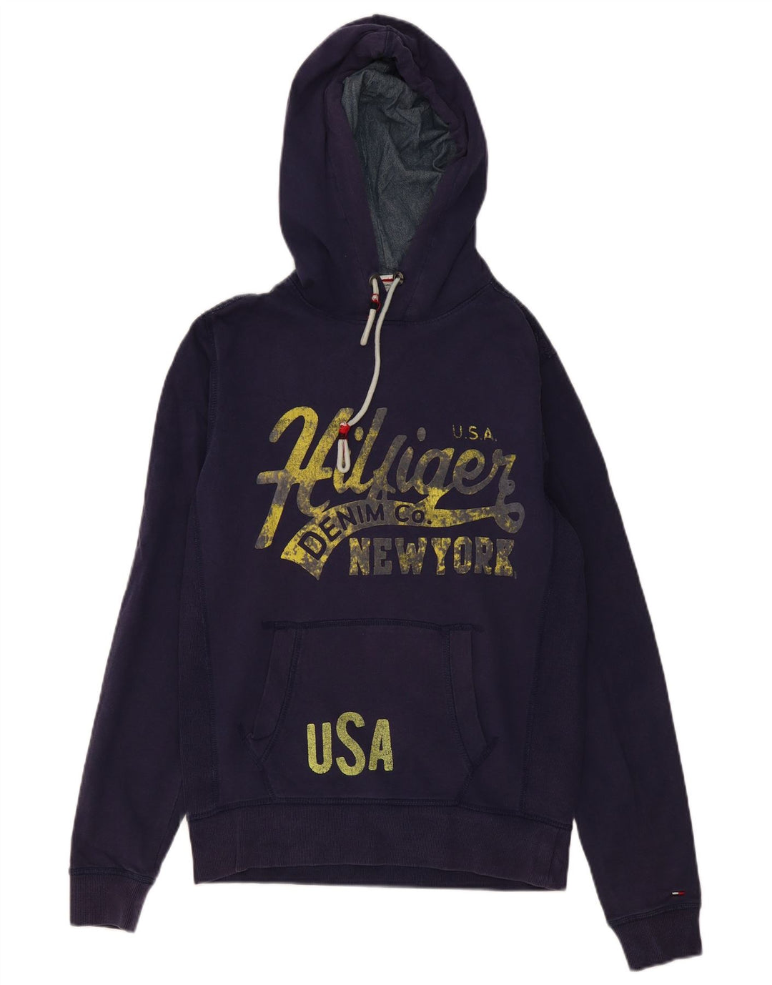 TOMMY HILFIGER Pulover cu glugă cu grafică pentru bărbați, bumbac, albastru bleumarin