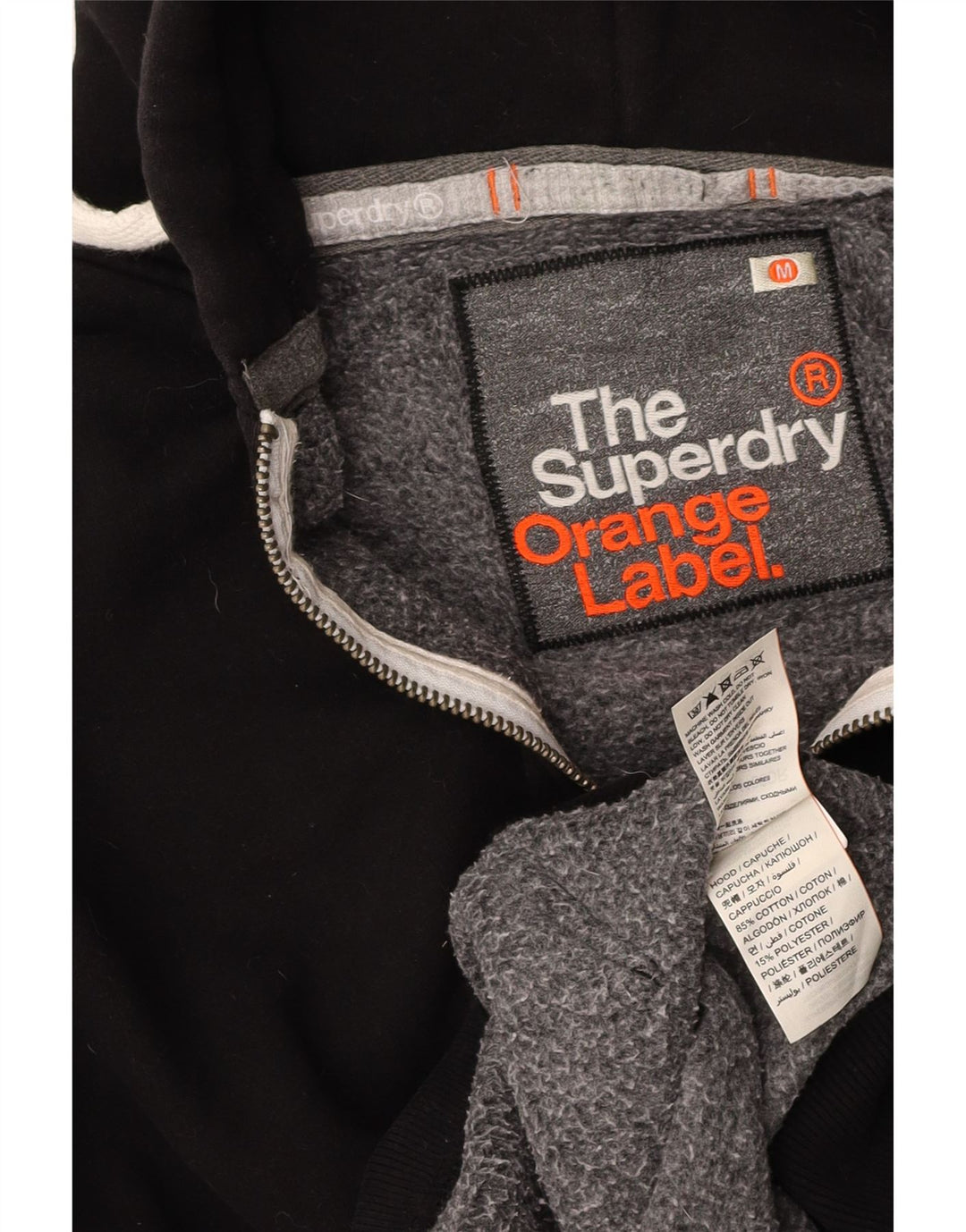 SUPERDRY Pulover cu capota cu fermoar pentru bărbați, bumbac mediu negru